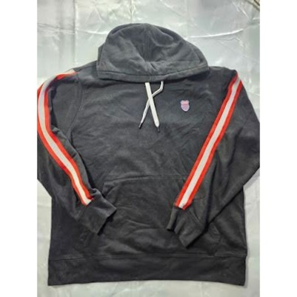 K-Swiss Hoodie Pullover XL Gray Red White Stripe Athletic Sweatshirt Mens #202